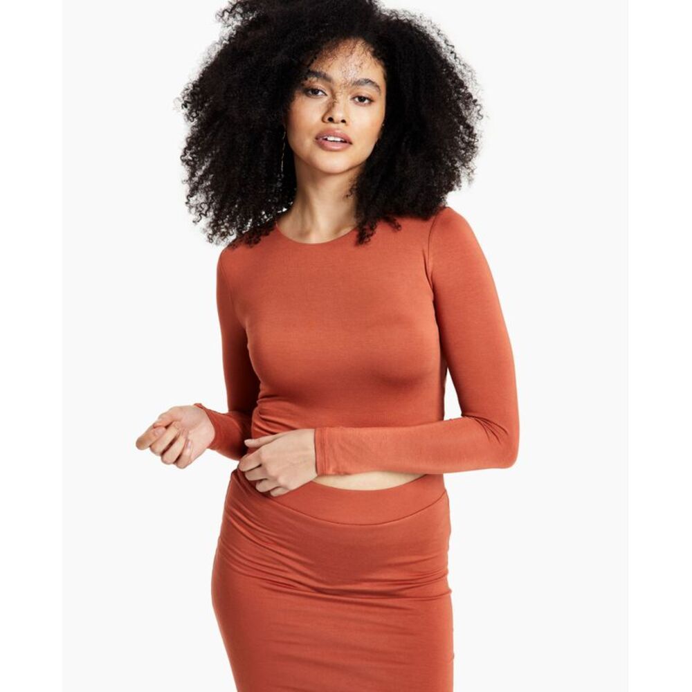 Bar III Bodycon Long Sleeve Cropped Top